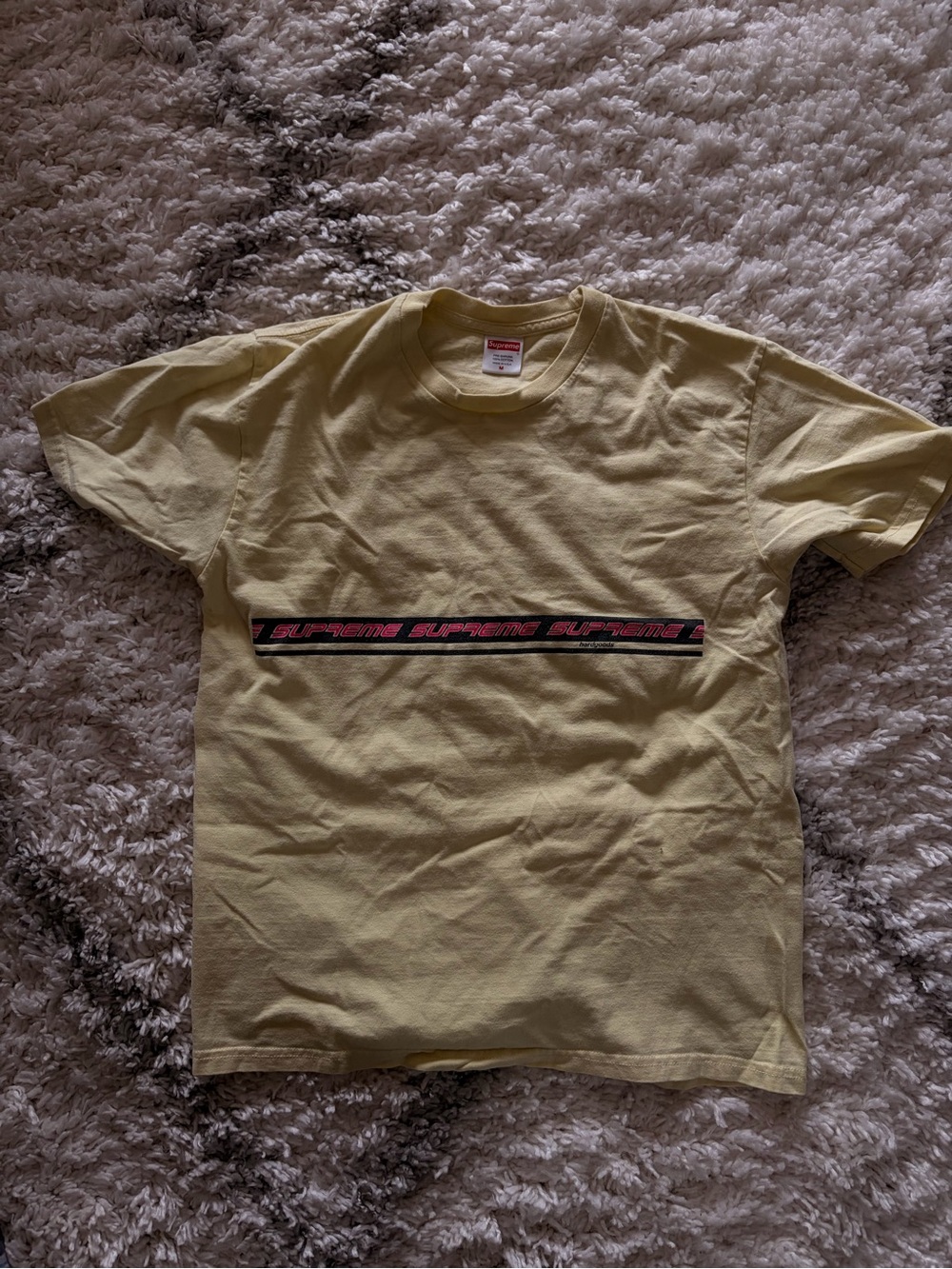 Supreme Pale Yellow Logo Stripe Short Sleeve Tee